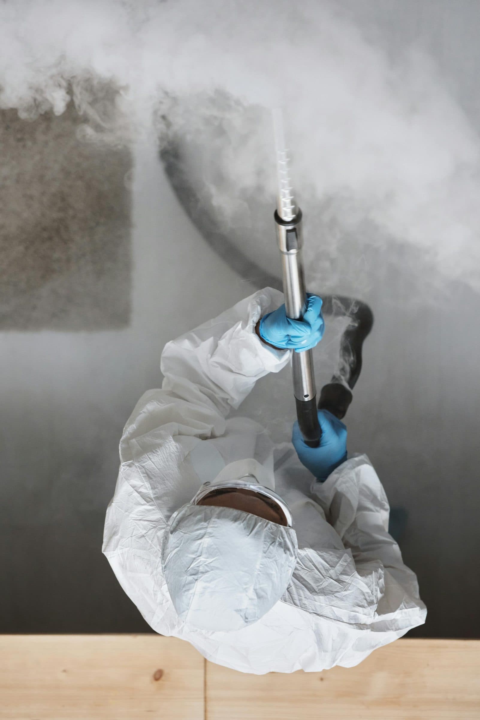 Containment sheeting and negative air equipment set up for a mold remediation project