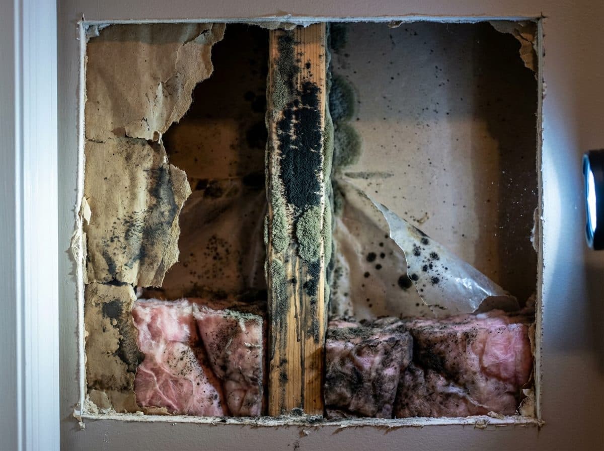Pre-war multifamily party-wall cavity with mold colonization prior to hospital-grade remediation in Spring Valley Rockland County NY